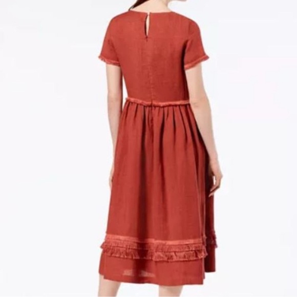 Weekend Max Mara Val Linen Fringe-Trim Midi Dress - Sz 14 - Picture 2 of 15
